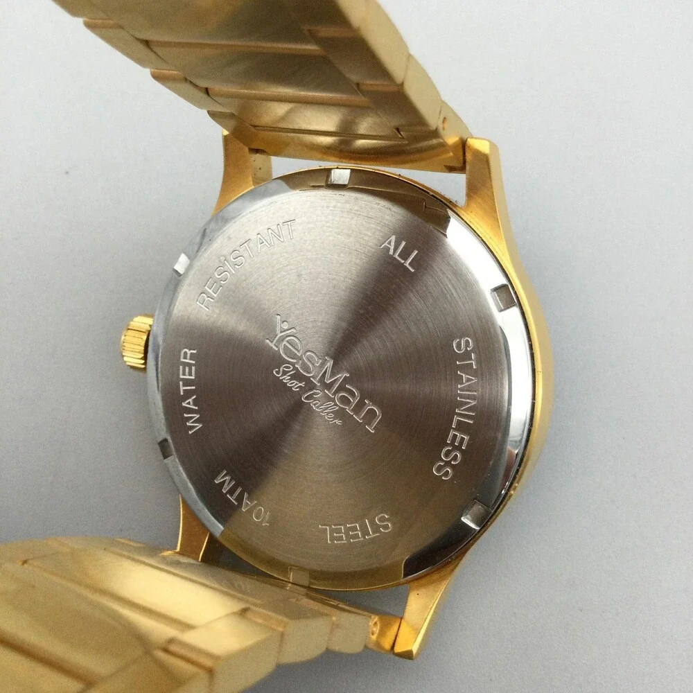 YesMan Shot Caller Mens Watch 45mm Gold Tone Blue Dial Bracelet Date 8.75